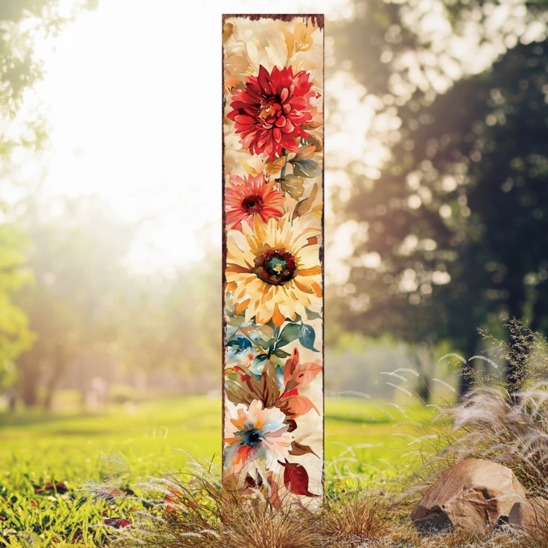 Fall Garden Stake - Watercolor Boho Floral Bouquet Decor