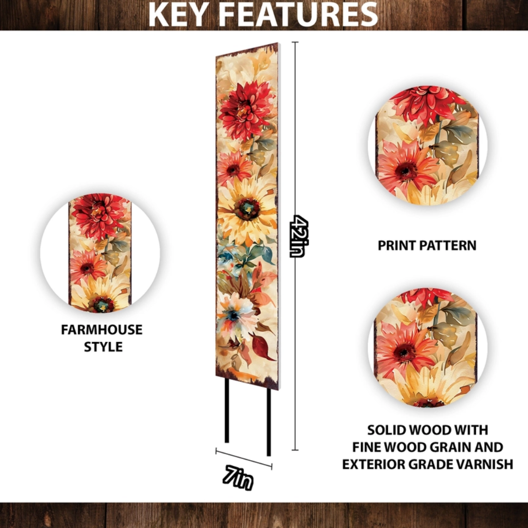 Fall Garden Stake - Watercolor Boho Floral Bouquet Decor