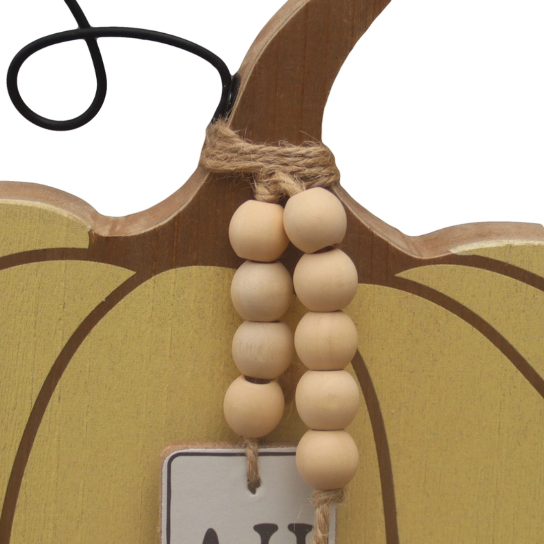 Pumpkin Sign Decoration with Wooden Beads Garland