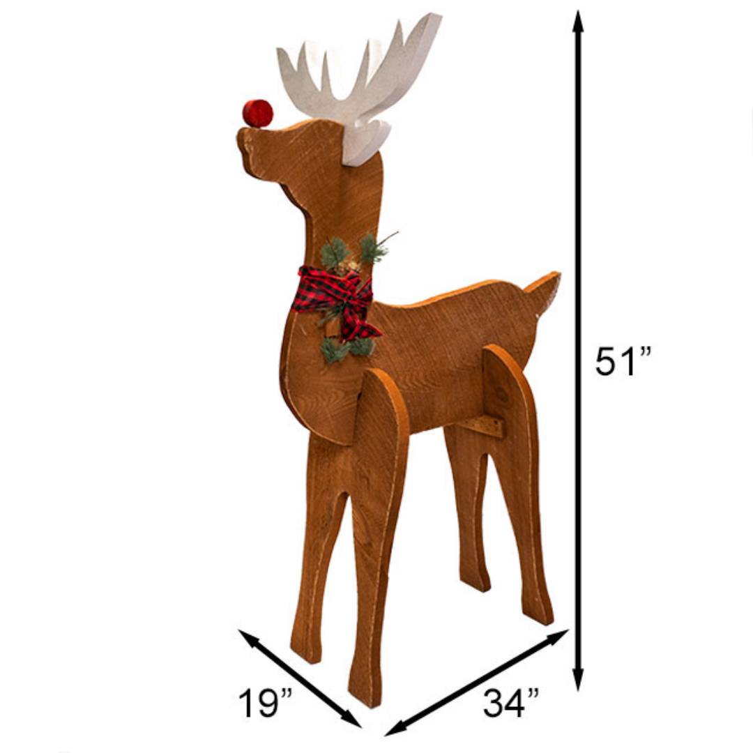 Wooden Reindeer Statues, Pack of 2