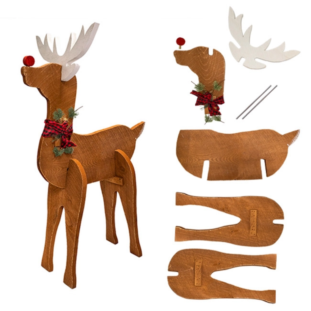 Wooden Reindeer Statues, Pack of 2