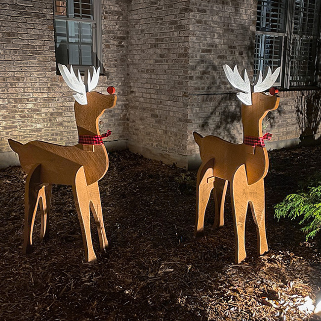 Wooden Reindeer Statues, Pack of 2