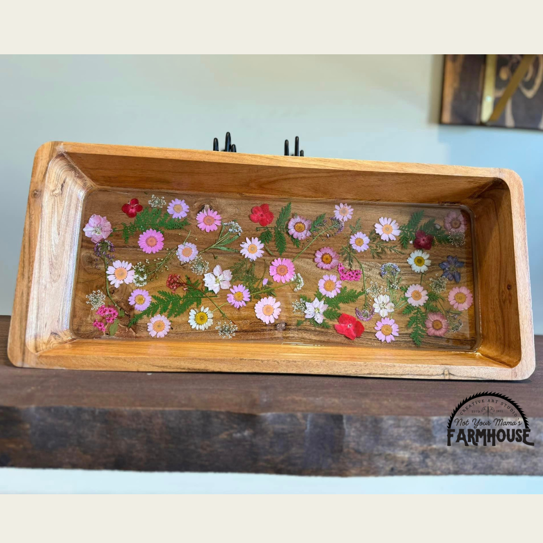 Resin Flower Wood Bowl