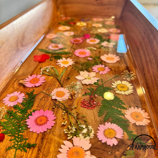 Resin Flower Wood Bowl