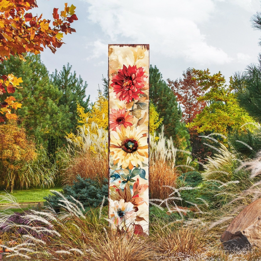 Fall Garden Stake - Watercolor Boho Floral Bouquet Decor