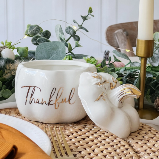 Thankful White Pumpkin Decorative Bowl