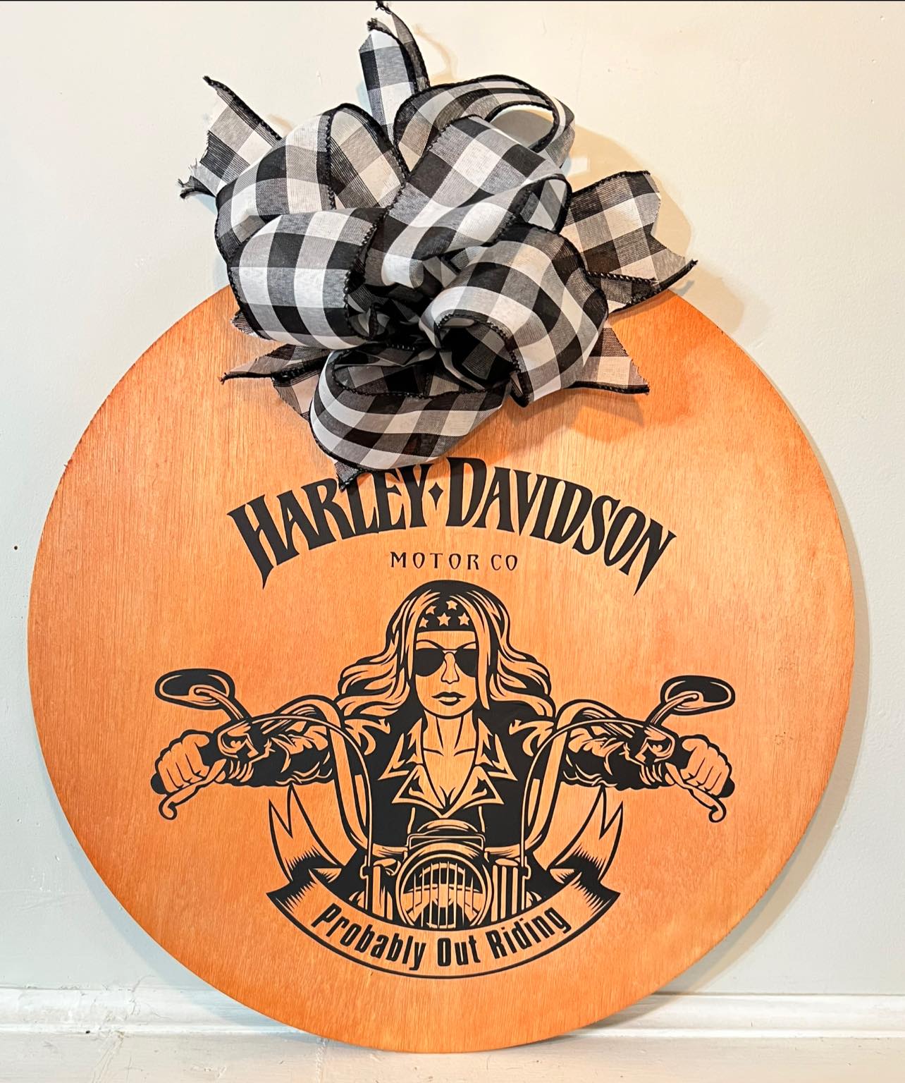 Harley Davidson Female Rider Door Hanger - Not Your Mama’s Farmhouse