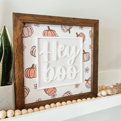 Hey Boo 3D Framed Wood Sign