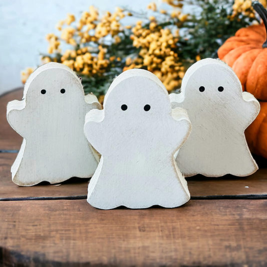 Primitive/Rustic Halloween Wood Ghost Bowl Fillers-Set of 3