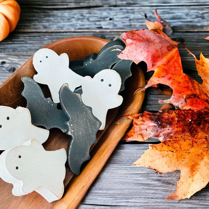 Primitive/Rustic Halloween Wood Ghost Bowl Fillers-Set of 3