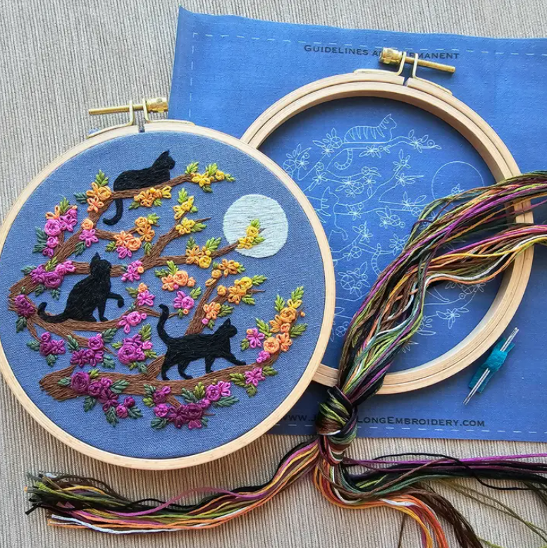 Cats & Full Moon Embroidery Kit