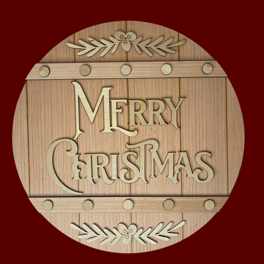 Merry Christmas Wine Barrell Wood Sign