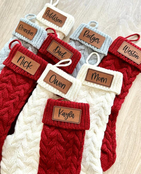 Custom Christmas Stocking with Leather Patch - Not Your Mama’s Farmhouse