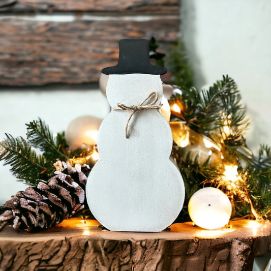 Painted Primitive Wood Snowman Shelf Sitter