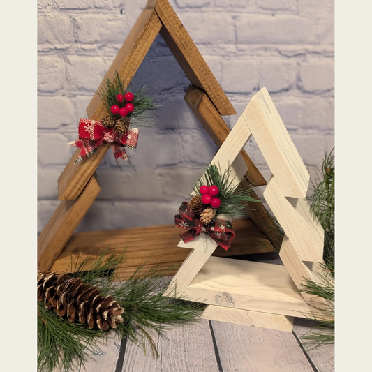 Wood Christmas Tree with Ribbon Decor