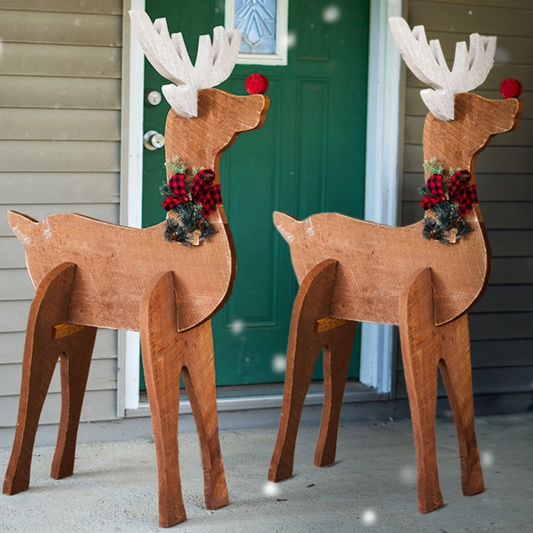 Wooden Reindeer Statues, Pack of 2